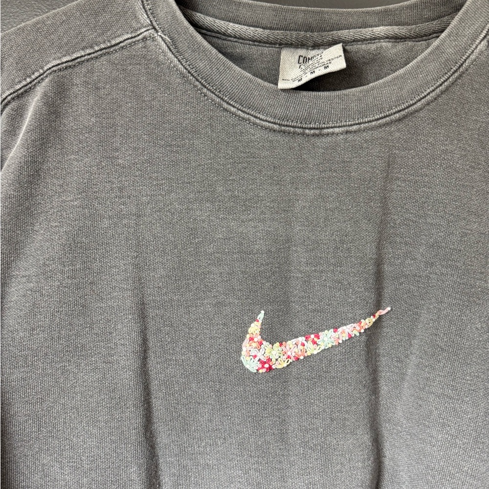 Comfort Colors Nike Gray Sweatshirt with Floral Logo
